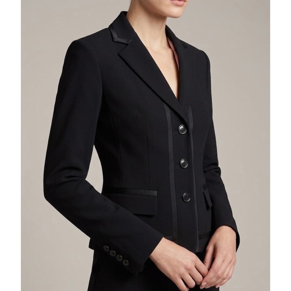 VTG Y2K Les Copains Italian Black Wool Blend tailored blazer designer chic sz8